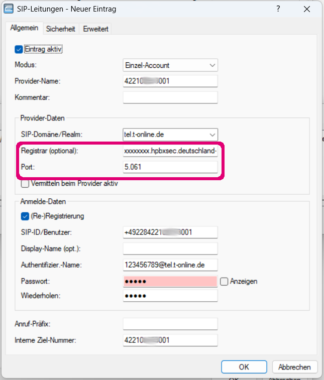 Lancom: Registrar und Port