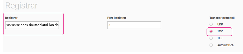 Eingabemaske Registrar