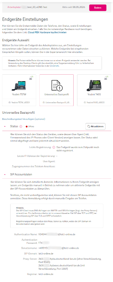 Eingabemaske universelles Basisprofil
