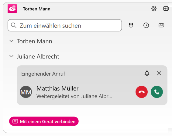Eingehender Anruf Leiter