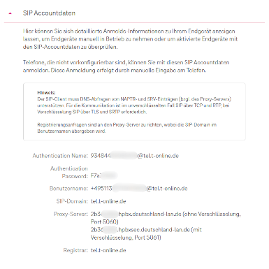 SIP-Accountdaten mit Label