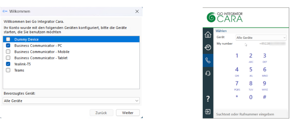 Bevorzugte Geräte und Wähltastatur