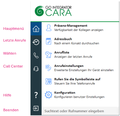 Gon Integrator Cara Hauptmenü