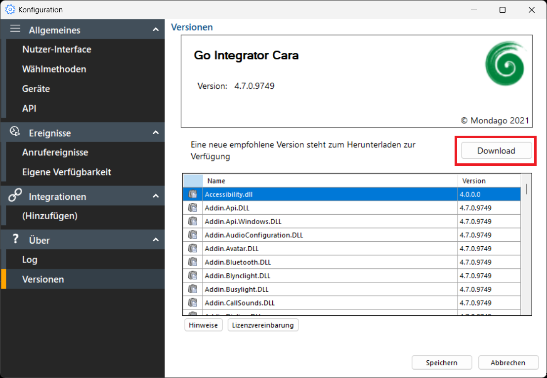 Go Integrator CARA - Update-Erinnerung in App