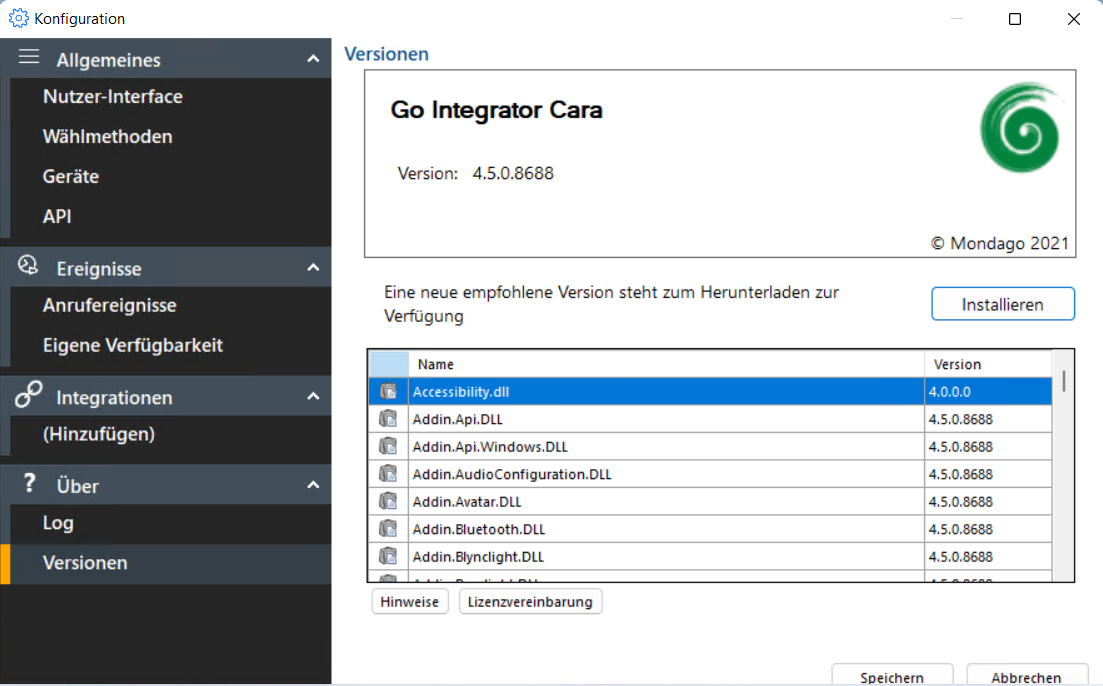 Go Integrator CARA - Installation App-Update