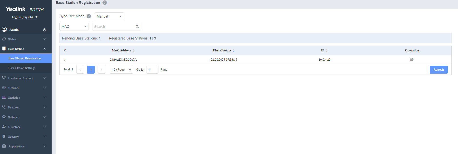 Neue Basisstation über Web-GUI registrieren.