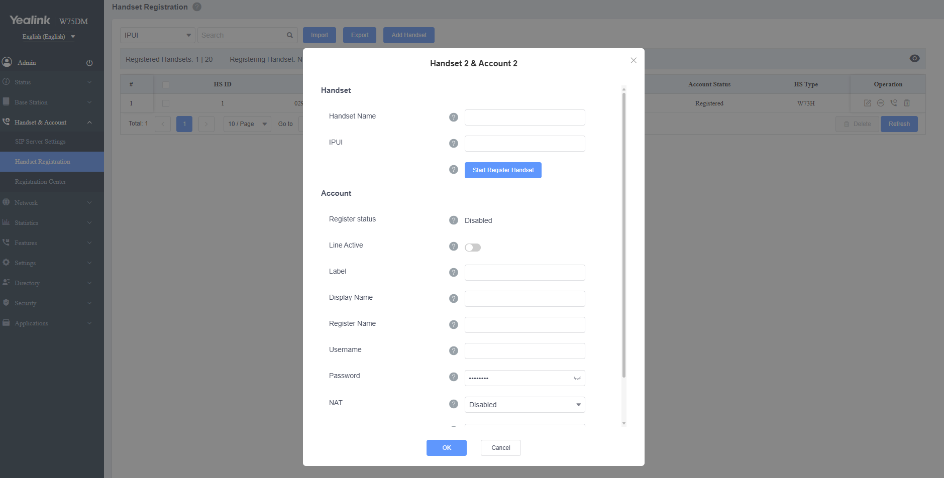 Neues Handgerät über Web-GUI registrieren.