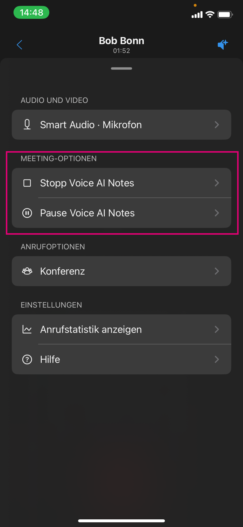 Voice AI Notes: Stopp & Pause