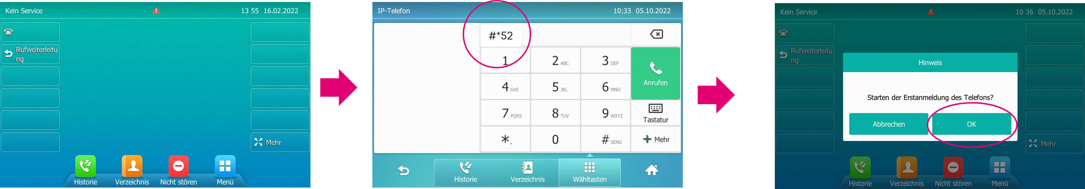 Provisionierungscode über Telefon-Display