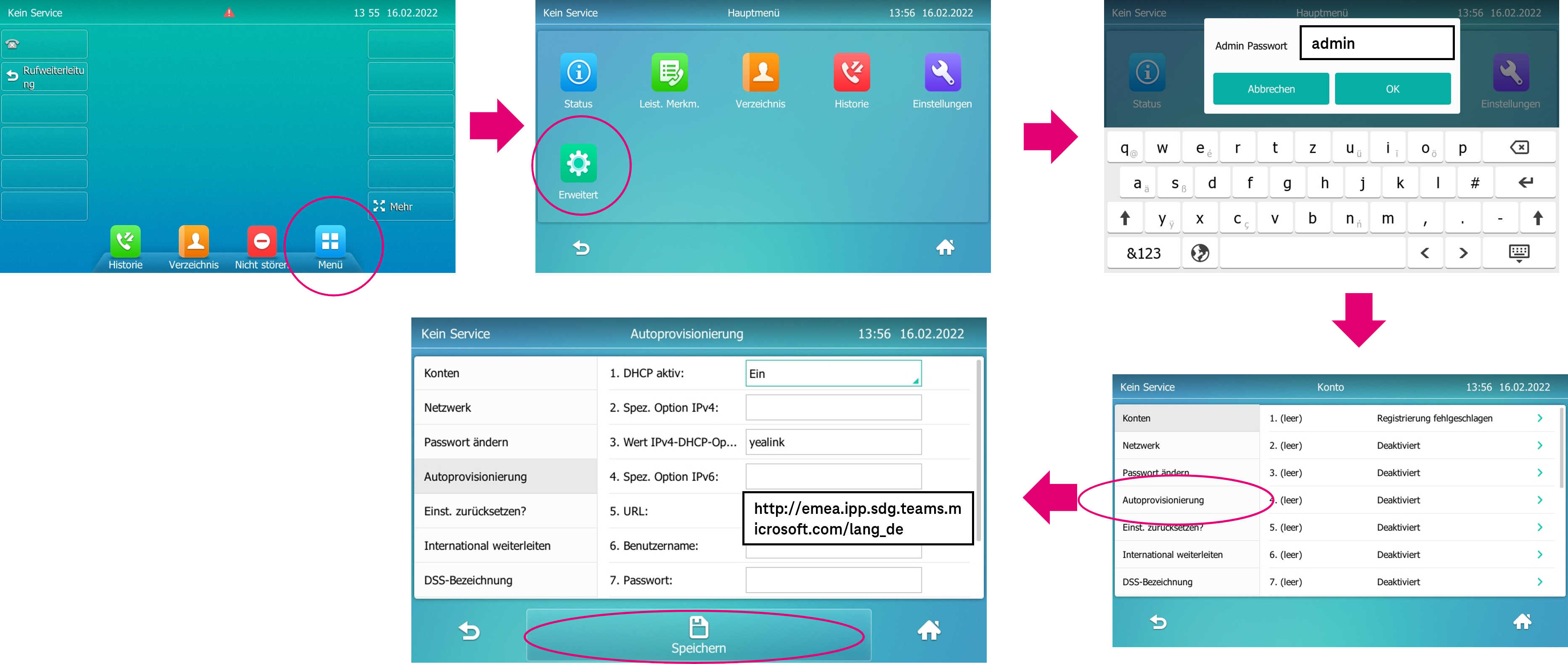 Provisionierungslink über Telefon-Display