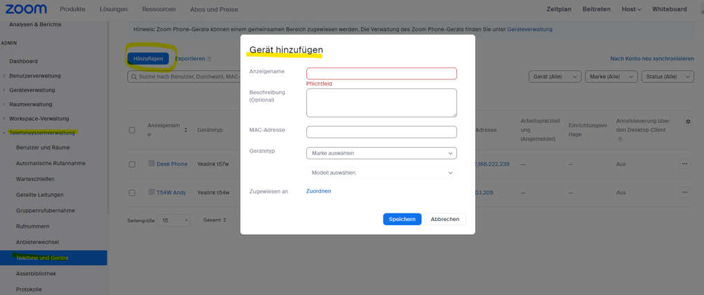 MAC-Adresse im Zoom-Portal eintragen