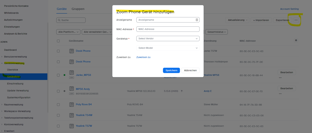 MAC-Adresse im Zoom-Portal eintragen