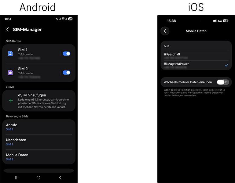 Dual-SIM Einstellungen für Android und iOS