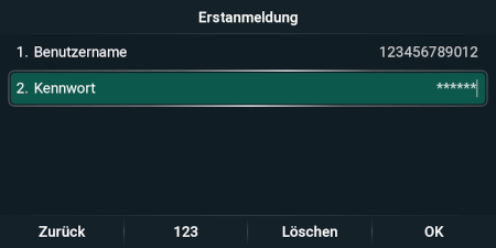 Yealink T85W - Benutzerdaten eingegeben