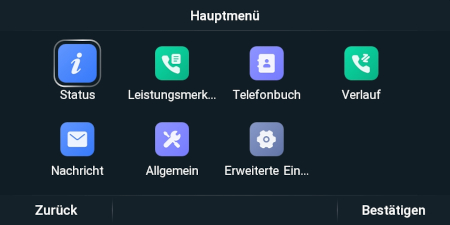 Yealink T85W - Hauptmenü
